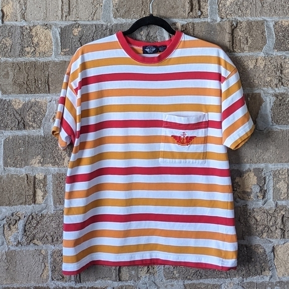 Vintage 80s Dockers Striped Preppy Short Sleeve Pocket T-Shirt Large - Picture 5 of 5